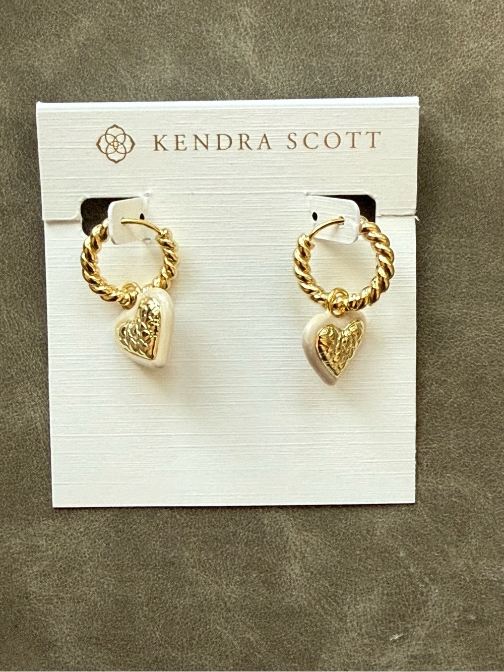 Kendra Scott Twisted Hoop Heart Drop Earrings - Gold tone and white